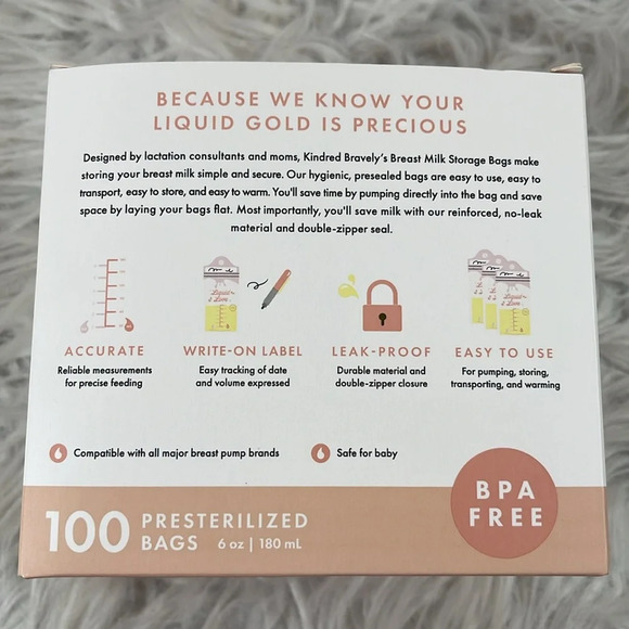Kindred Bravely Breast Milk Storage Bags BPA Free Pre-Sterilized 6 OZ 100 Count - Picture 4 of 9